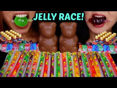 ASMR CHOCOLATE JELLY RACE! Big crunchy Lindt chocolate, Viral fruit popping jelly 먹방