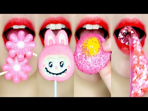 ASMR PINK DESSERTS EMOJI FOOD💗 분홍색 디저트 이모지 먹방 JELLY, KOHAKUTO, CHOCOLATE EATING SOUNDS MUKBANG