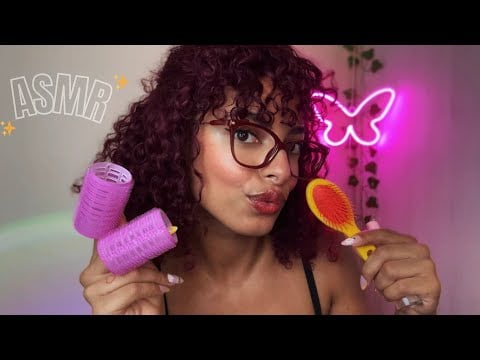 ASMR enrolando seu cabelo | escova + corte suave + sons repetitivos pra relaxar 😴
