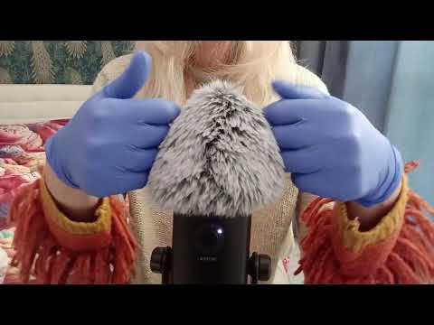 ASMR Tingles blue nitrile gloves & fluffy mic (no talking)