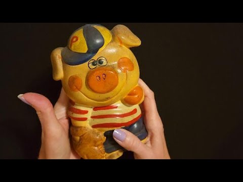 ASMR | Cleaning an Old Piggy Bank | Brush Sounds (Whisper)