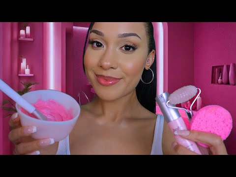 ASMR / Pink Spa 💗 Facial And Hair Treatment Pampering Roleplay #spa