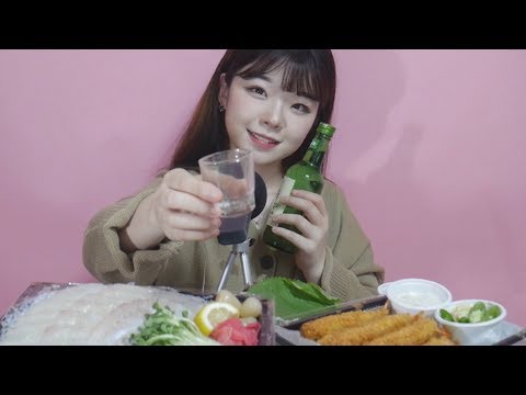 연츄혼술🍻[한국어asmr] 광어회, 바삭한 새우튀김 그리고 소주 ♥ 이팅사운드│sashimi / Fried Shrimp/ Soju_eating sounds 술 먹방 | 위스퍼링