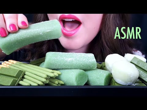 ASMR Green Tea Party 💚 RICE CAKES, MOCHI, POCKY, KITKAT