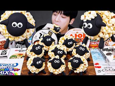 ASMR MUKBANG | 직접 만든 숀더쉽 마시멜로우 디저트 먹방 & 레시피! 한국 편의점 간식 먹기 Fire noodles, Korean convenience store