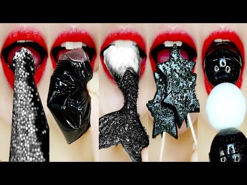 ASMR BLACK vs WHITE CRUNCHY DESSERTS MUKBANG (Kohakuto, Jelly, Edible Water) No Talking