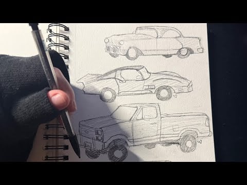 ASMR quietly drawing vintage cars 🚗 no talking 
