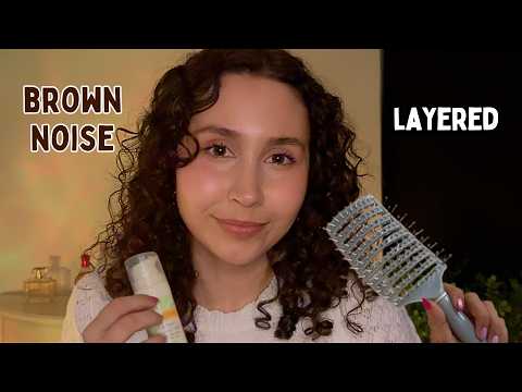 Cozy ASMR For Heavy Eyes 🌙 Face Touching, Hair Brushing & Gentle Whispering (Brown Noise, Layered)