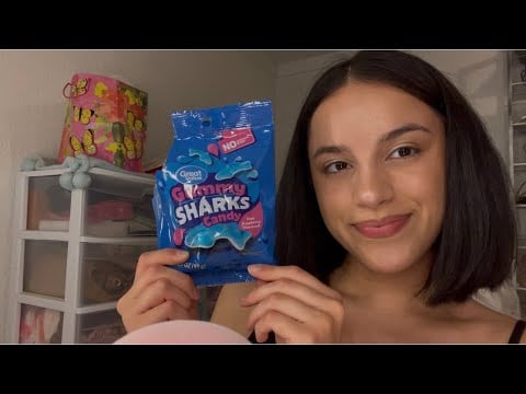 ASMR eating gummy sharks 🦈 💙😇