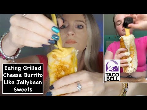 ASMR Eating Taco Bell Grilled Cheese Burrito Like JellyBean Sweets | Whispered Chit Chat #mukbang