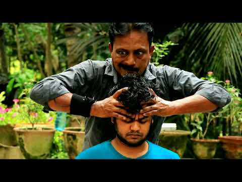 Heavy oil head massage in green nature with neck crack | nature sound bird sound ASMR massage