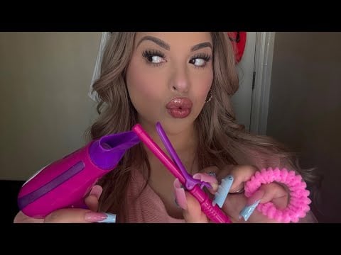 ASMR Quick Hairstyle For The Beach : Pigtails & Hair Curling 🎀✨ RP