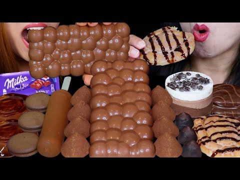 ASMR GIANT MILKA BUBBLY CHOCOLATE BAR, NOUGAT ICE CREAM, LAYERED MOUSSE CAKE, MARSHMALLOW DROPS 먹방