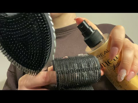 ASMR hair salon roleplay🎀 washing your hair, straightening & curling with Velcro rollers -no talking