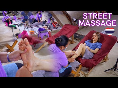 $2 Thai FOOT MASSAGE at Night Market along River (unintentional ASMR with Natural street Sounds)