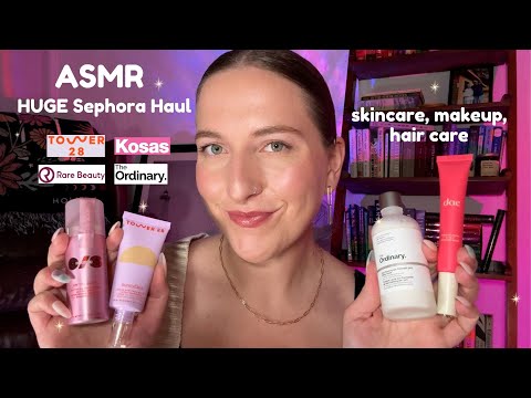 ASMR HUGE Sephora Haul💄 Natural Makeup Look Products + Sensitive Skin Skincare🫧