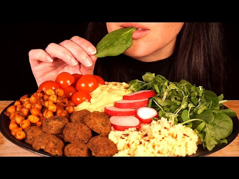 ASMR FALAFEL PLATE MUKBANG, HUMMUS, TOMATO, RADISH, CHICKPEA, SPINACH (Eating Sounds) (No Talking)