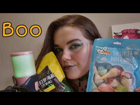 ASMR EATING • HALLOWEEN • chewing sounds • crunchy sounds • корейские снэки • шепот
