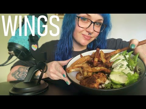 ASMR Eating Chicken Wings & Fries With Salad 🍗
