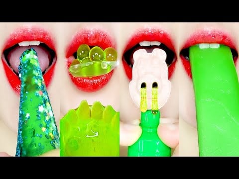 Extreme Close Up🟢Green Desserts Lips Eating ASMR MUKBANG