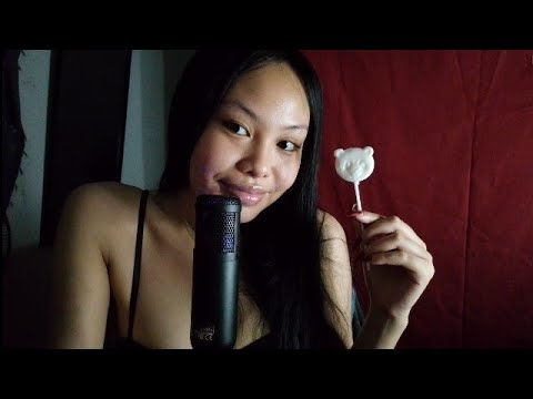 ASMR LOLLIPOP EATING, WHISPERS, SOFT SPOKEN, MOUTH SOUNDS, SMACKING, LICKING, CRINKLING