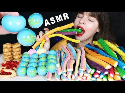 ASMR EARTH GUMMY JELLY (EDIBLE PLANET GUMMI JELLY), RAINBOW TWISTS & DONUTS (Eating Sounds) 먹방