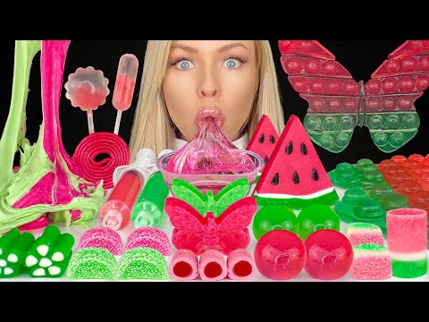 ASMR WATERMELON DESSERTS MUKBANG, EDIBLE SLIME, JELLO SHOT SYRINGES, EDIBLE BUTTERFLIES KOHAKUTOU 먹방