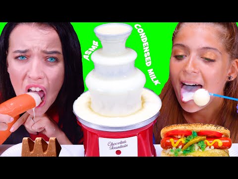 ASMR CONDENSED MILK FOUNTAIN FONDUE CHALLENGE | EATING SOUNDS LILIBU