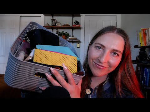 ASMR rummaging through my makeup bin (whispers, rummaging, tapping)