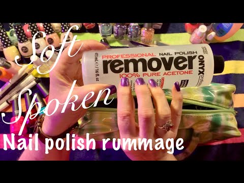 ASMR Rummaging through Nail polish bags (Soft Spoken)