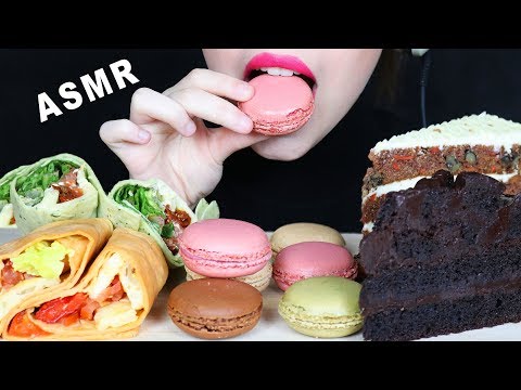 ASMR STARBUCKS DESSERTS | MACARONS, CAKE & VEGGIE WRAPS (EATING SOUNDS) No Talking MUKBANG 먹방