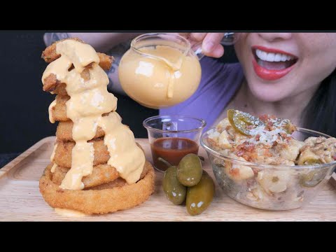 ONION RING TOWER + CHEESE LAVA (ASMR EATING SOUNDS) NO TALKING | SAS-ASMR