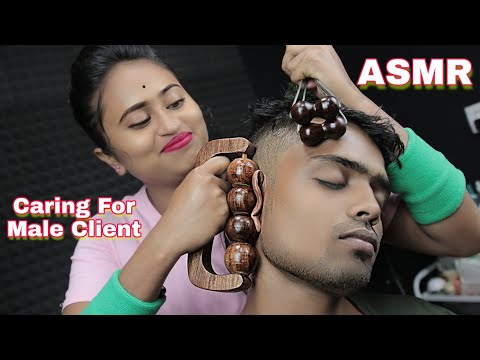 Indian Lady Caring For Male Client | Female Hand Relaxing Head And Neck Massage With Neck Crack ASMR
