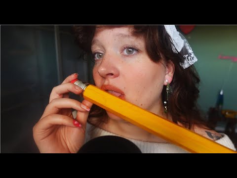 ASMR big pencil noms, nibbling and tracing. (super sensitive mouth sounds, whispering)