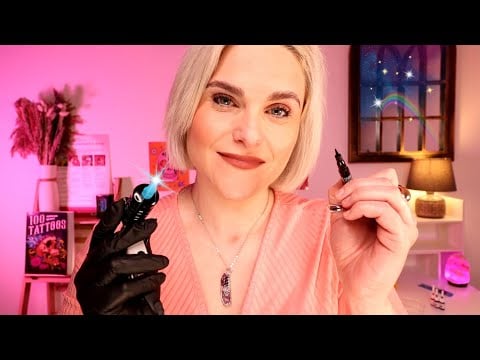 A Realistic ASMR Tattoo Shop: Consulting, Sketching, Measuring & Tattooing