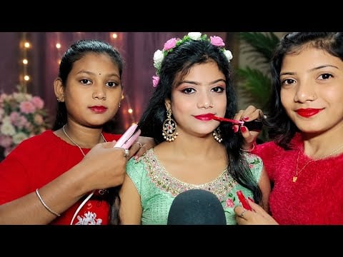 ASMR My Two Sister Doing My Hairstyle And New year Party Makeup💄 👧 ( Reposting )