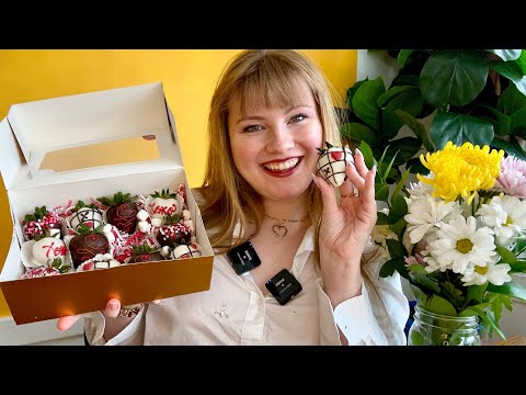 ASMR Chocolate Strawberry Mukbang for Valentine's Day | Crunch Noises, Light Talking, Eating Noises