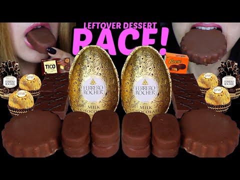 ASMR LEFTOVER DESSERT RACE! GIANT FERRERO ROCHER EGG, TICO ICE CREAM, REESE'S ICE CREAM, CAKE BAR 먹방