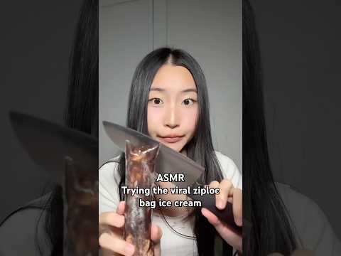 ASMR Trying the viral ziploc bag ice cream🍫🍦 #asmr #asmreating #asmrsounds #icecream