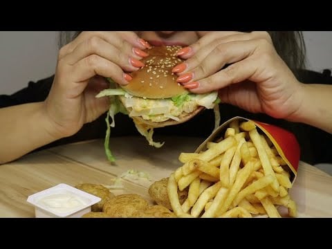 ASMR MCDONALDS CHICKEN BIG MAC / CHEESE BALLS / FRIES / MUKBANG / CREMA ASMR #asmr #mukbang #bigmac