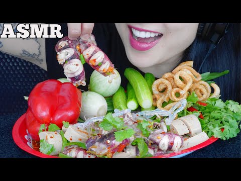 ASMR SPICY OCTOPUS SALAD + FRESH VEGGIES *SAUCE RECIPE (EATING SOUNDS) NO TALKING | SAS-ASMR