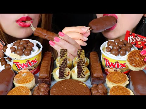 ASMR TWIX ICE CREAM, MALTESERS, CARAMEL ICE CREAM, MINI CHEESECAKE, STROOPWAFEL 먹방 | Kim&Liz ASMR