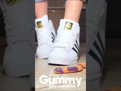 Pea vs. Gummy Candies! Sneakers Crushing Food! Oddly Satisfying! ASMR