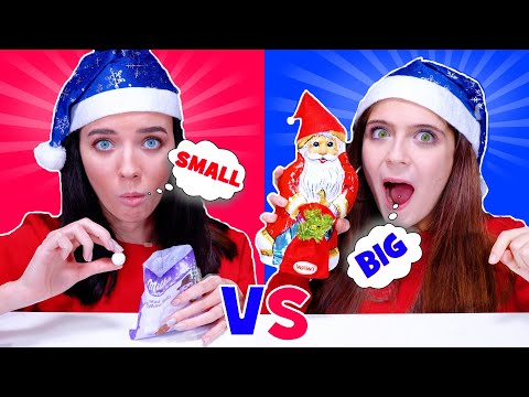 BIG FOOD vs SMALL FOOD (CHRISTMAS PRESENTS) CHALLENGE  by LiLiBu!