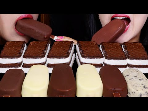 ASMR GIANT MILK & WHITE CHOCOLATE ICE CREAM BARS, ICE CREAM SANDWICHES, COOKIES & CREAM BAR, JELLY