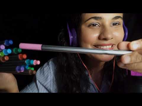 asmr mostrando o meu material escolar "estojo"