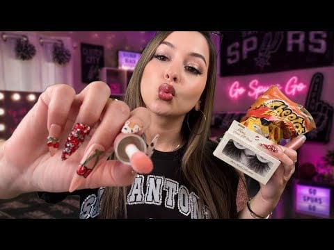 ASMR Hot Cheeto girl does ur makeup before SPURS game😝✨ (fast & aggressive-ish) 🌶️