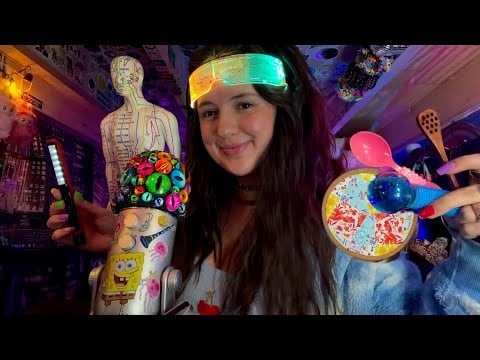 Plastic spoon, car ride, water globes, accupuncture doll, honey spoons, cork tapping, mic covers