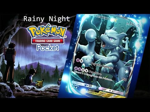[ASMR]⛈️ Pokemon TCG Pocket Gameplay on a Rainy Night | Thunderstorm Sounds, Whispering, Soft Spoken