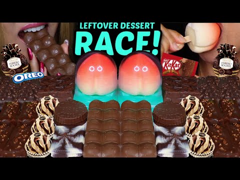 ASMR LEFTOVER DESSERT RACE! MINI KITKAT ICE CREAM, BUBBLY CHOCOLATE, PEACH ICE CREAM, FERRERO 먹방